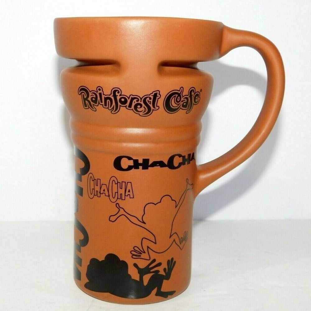 Rainforest Cafe Terracotta Brown Tall Travel Mug with Lid Cha Cha Tree Frog